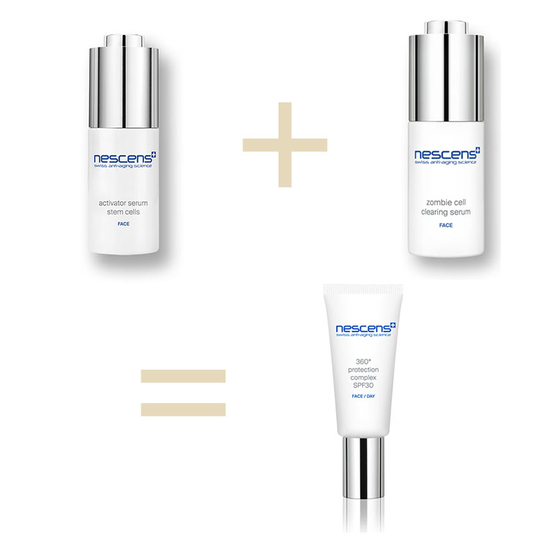 Nescens - Activator Serum, Stem Cells-Face + Zombie Cell Clearing Serum-Face = 360° protection complex SPF 30